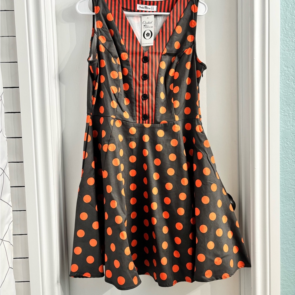 Polka Dot Women’s Dress - Orange and Black